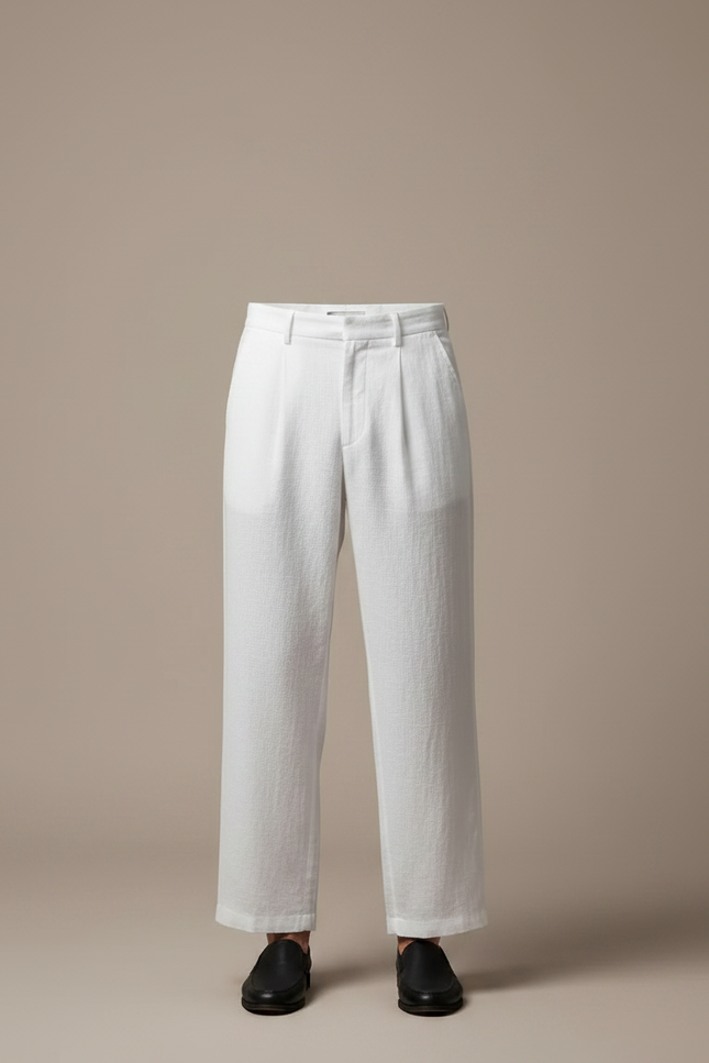 Pantalon Japonais Blanc Ample Lin Plissé Homme - vue 3