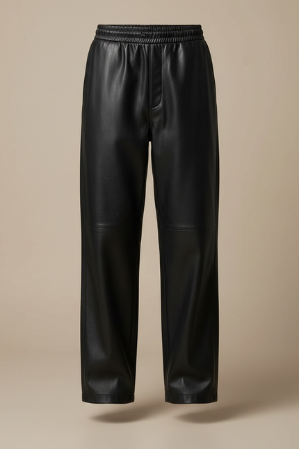 Pantalon Japonais Noir Cuir Ample Droit Streetwear - vue 3