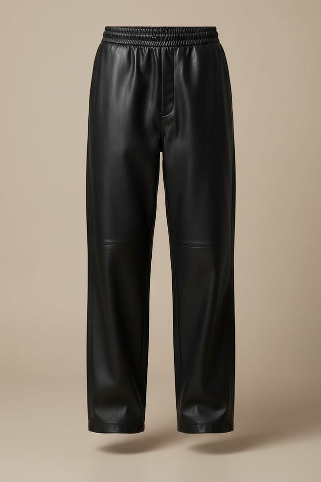 Pantalon Japonais Noir Cuir Ample Droit Streetwear - vue 3