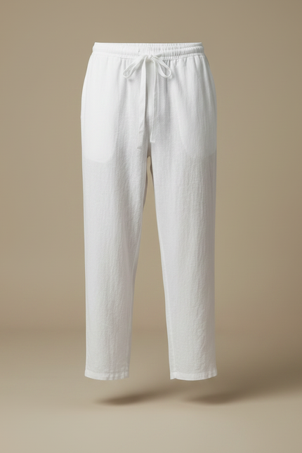 Pantalon Japonais Blanc Ample Lin Cordon Homme - vue 3