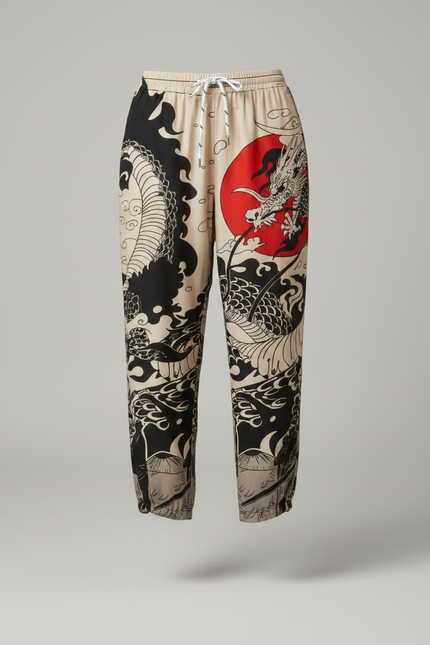 Pantalon Japonais Dragon Soleil Ample Fluide Imprimé - Viscose - vue 3