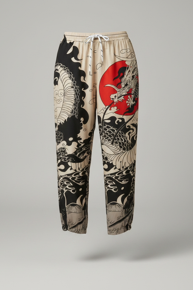 Pantalon Japonais Dragon Soleil Ample Fluide Imprimé - Viscose - vue 3