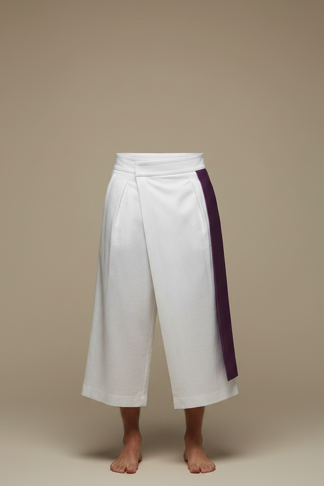 Pantalon Japonais Blanc Ample Ceinture Violette Homme - Lin - vue 3