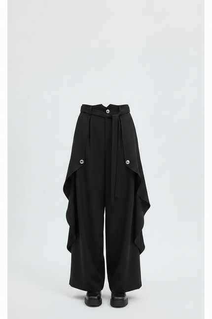 Pantalon Japonais Noir Fluide Asymétrique Large Femme - Polyester - vue 3