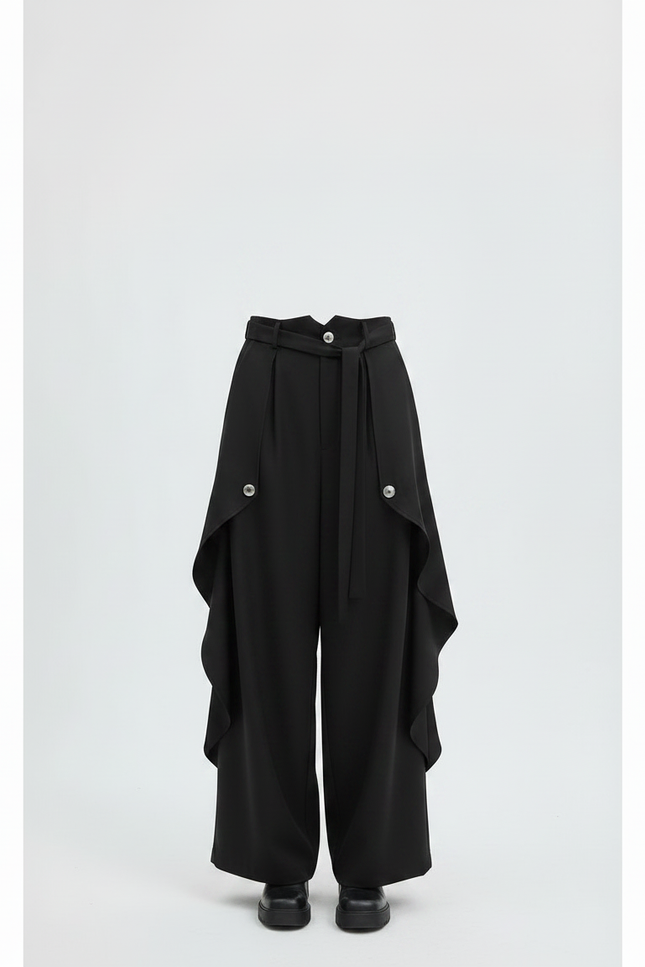 Pantalon Japonais Noir Fluide Asymétrique Large Femme - Polyester - vue 3