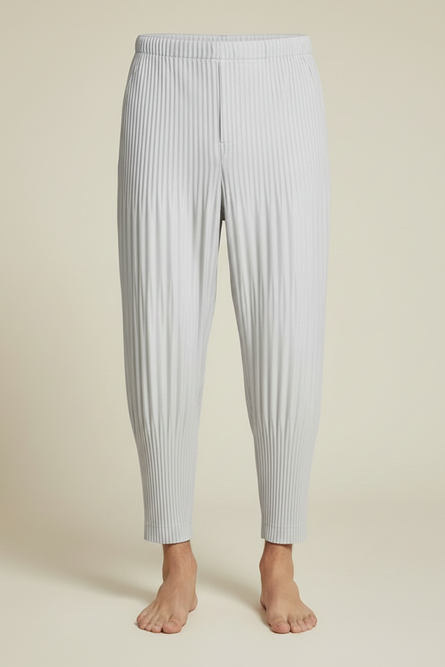 Pantalon Japonais Plissé Gris Ample Décontracté Fluide - Polyester - vue 3