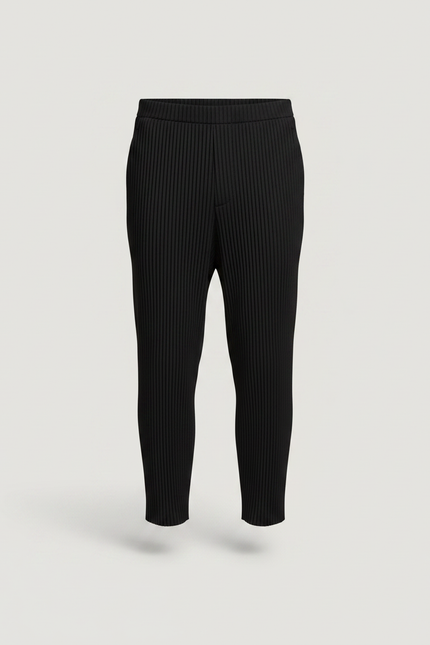 Pantalon Japonais Noir Plissé Droit Court Élégant - Polyester - vue 3