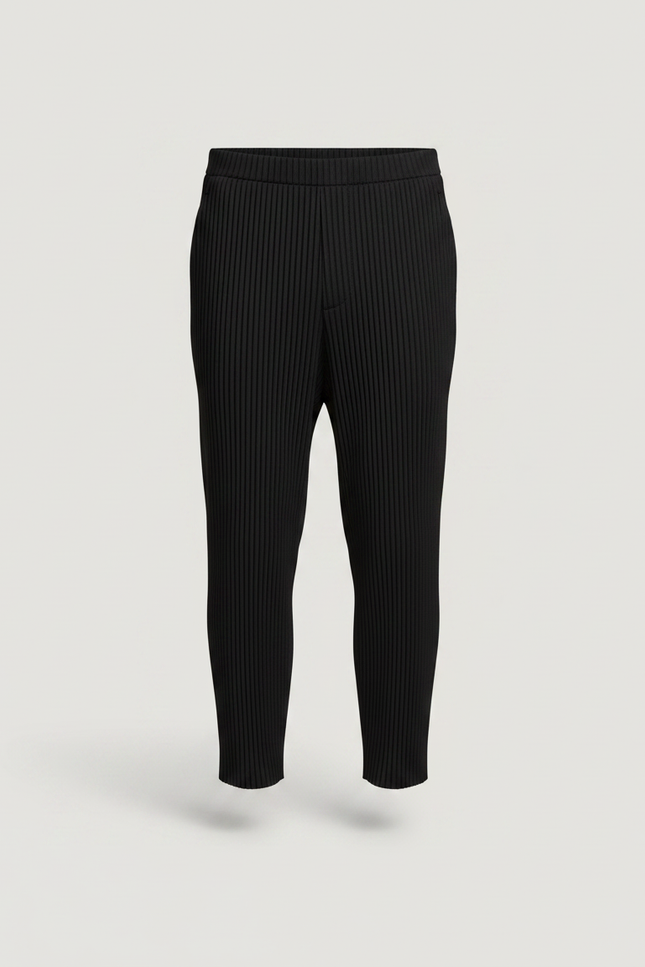 Pantalon Japonais Noir Plissé Droit Court Élégant - Polyester - vue 3