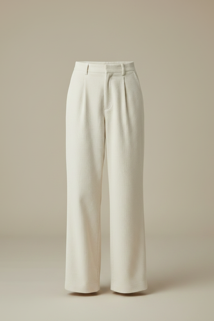 Pantalon Japonais Velours Côtelé Crème Ample Droit - Beige Cordé - vue 3
