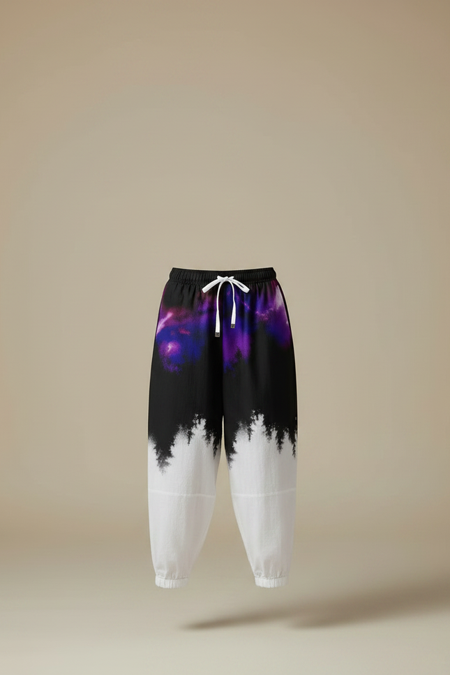 Pantalon Japonais Noir Blanc Imprimé Arbres Fluide Femme - Multicolore Viscose - vue 3