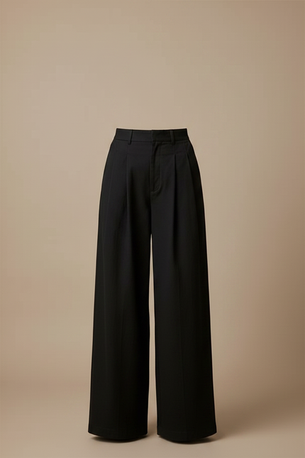 Pantalon Japonais Noir Fluide Ample Plissé Décontracté - Polyester - vue 3