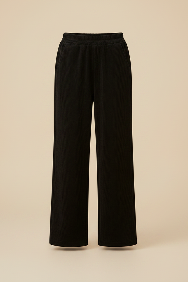 Pantalon Japonais Noir Côtelé Ample Fille Décontracté - Cordé - vue 3
