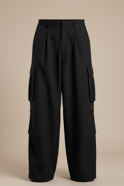 Pantalon Japonais Cargo Noir Ample Homme Décontracté - Gabardine - vue 3