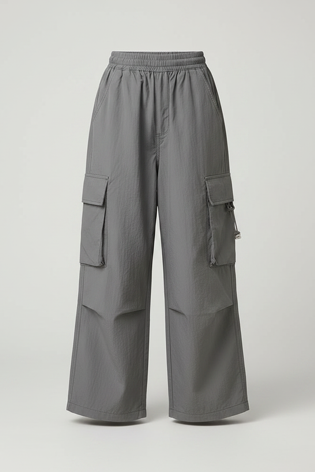 Pantalon Japonais Cargo Gris Ample Décontracté Enfant - Polyester - vue 3