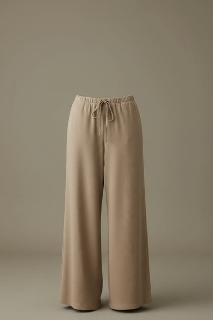 Pantalon Japonais Beige Ample Fluide Décontracté Femme - Maille - vue 3