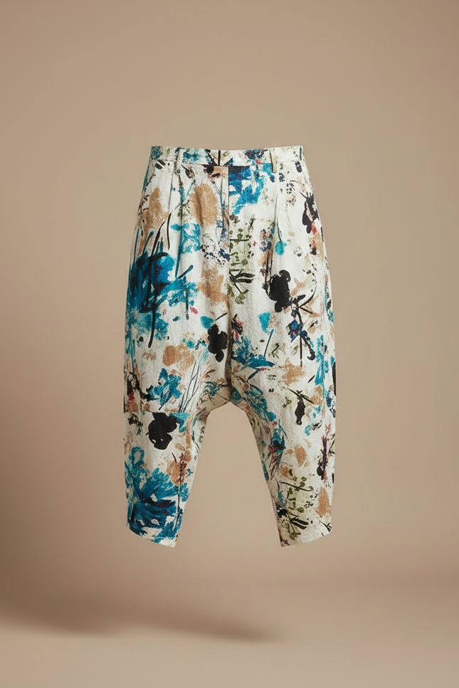 Pantalon Japonais Imprimé Sarouel Lin Ample Décontracté - vue 3