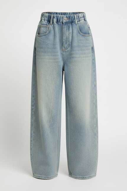 Pantalon Japonais Denim Ample Taille Élastique Bleu Clair - Jean - vue 3