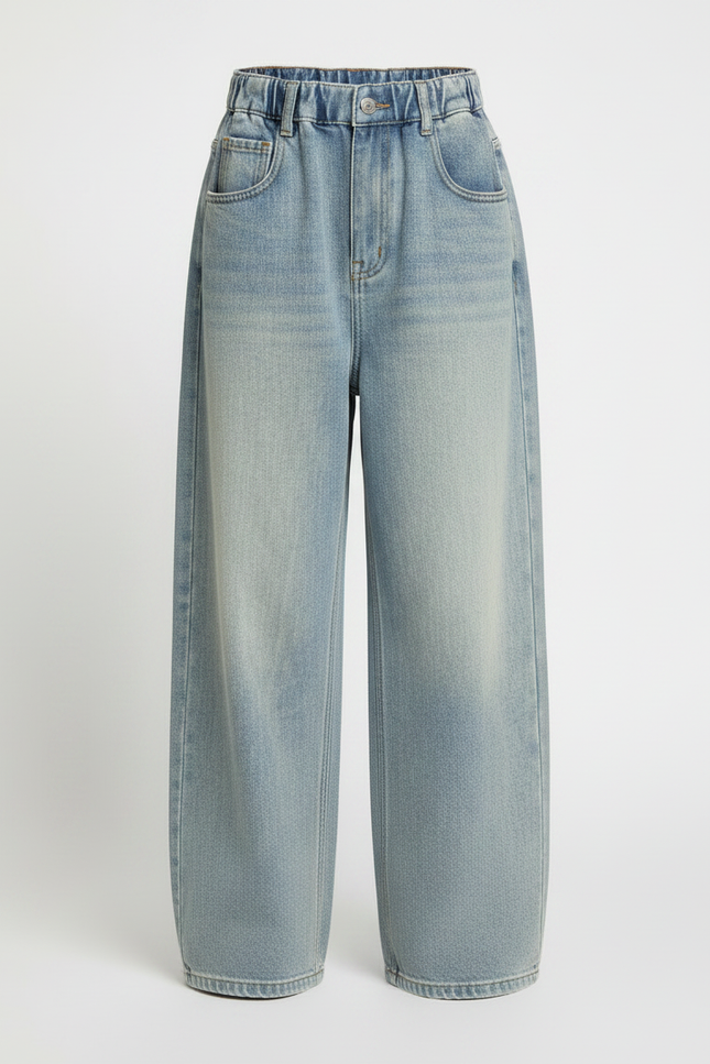 Pantalon Japonais Denim Ample Taille Élastique Bleu Clair - Jean - vue 3