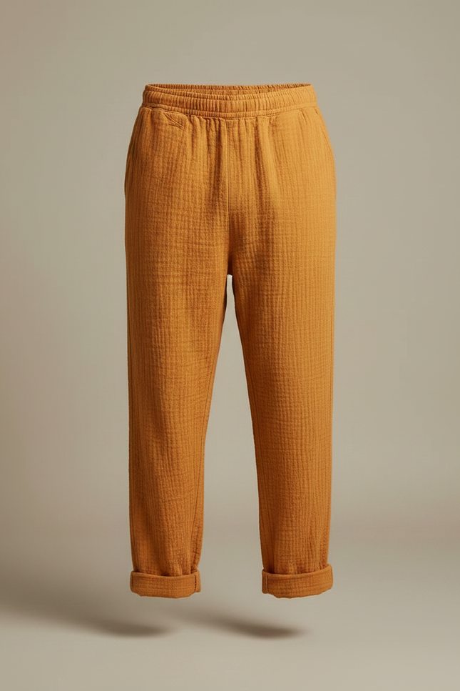 Pantalon Japonais Ocre Ample Coton Confortable Homme - Orange - vue 3