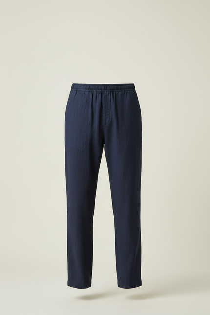 Pantalon Japonais Bleu Marine Lin Ample Décontracté Homme - vue 3