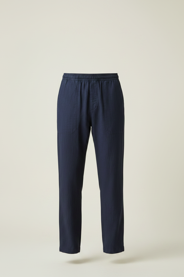 Pantalon Japonais Bleu Marine Lin Ample Décontracté Homme - vue 3