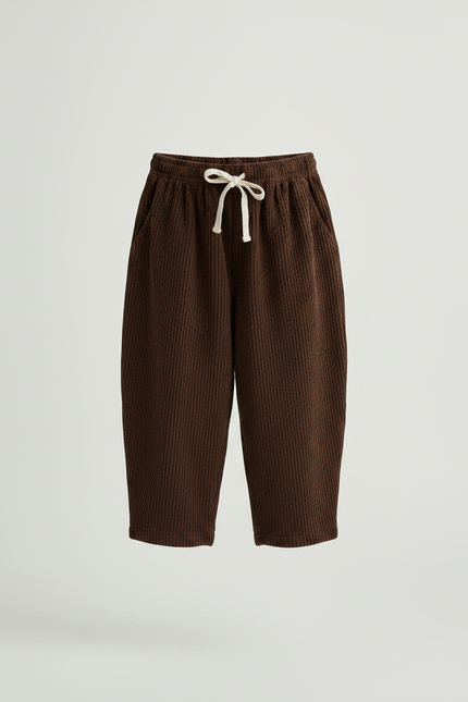 Pantalon Japonais Marron Côtelé Ample Décontracté Enfant - Cordé - vue 3