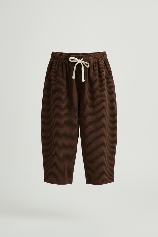 Pantalon Japonais Marron Côtelé Ample Décontracté Enfant - Cordé - vue 3