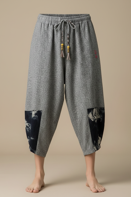 Pantalon Japonais Gris Ample Patchwork Décontracté Coton - vue 3