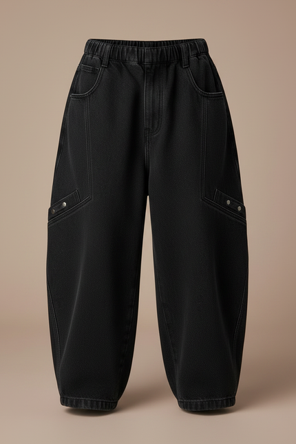 Pantalon Japonais Noir Ample Cargo Enfant Streetwear - Jean - vue 3