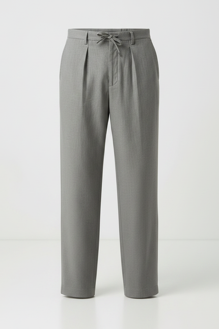 Pantalon Japonais Gris Plissé Ample Confortable Cordon - Gabardine - vue 3