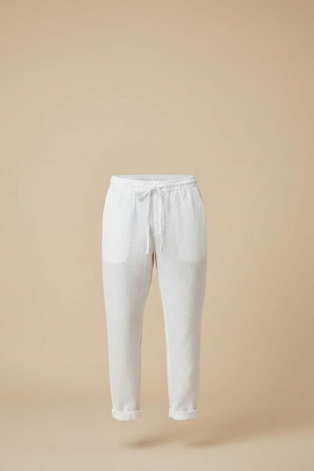 Pantalon Japonais Blanc Lin Ample Cordon Homme - vue 3