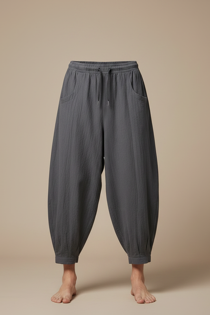 Pantalon Japonais Harem Coton Lin Décontracté Gris Homme - vue 3