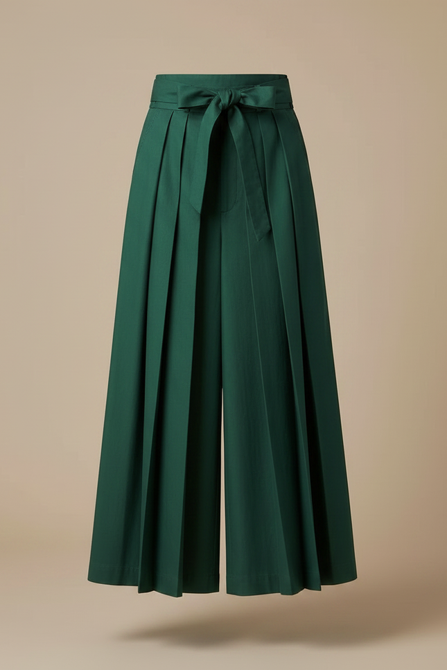 Pantalon Japonais Vert Plissé Ample Taille Haute Ceinture - Gabardine - vue 3