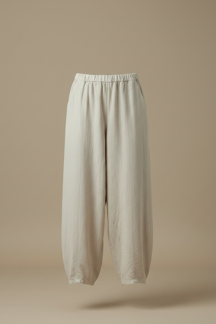 Pantalon Japonais Beige Lin Ample Décontracté Femme - vue 3