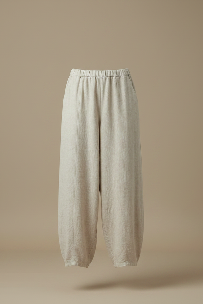 Pantalon Japonais Beige Lin Ample Décontracté Femme - vue 3