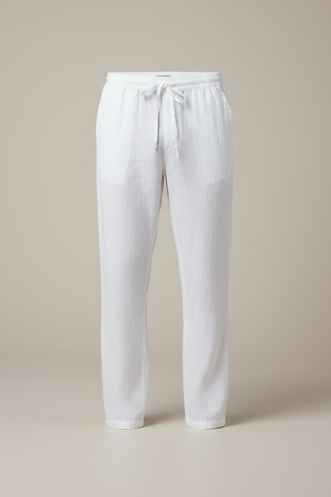 Pantalon Japonais Blanc Lin Ample Cordon Léger Homme - vue 3