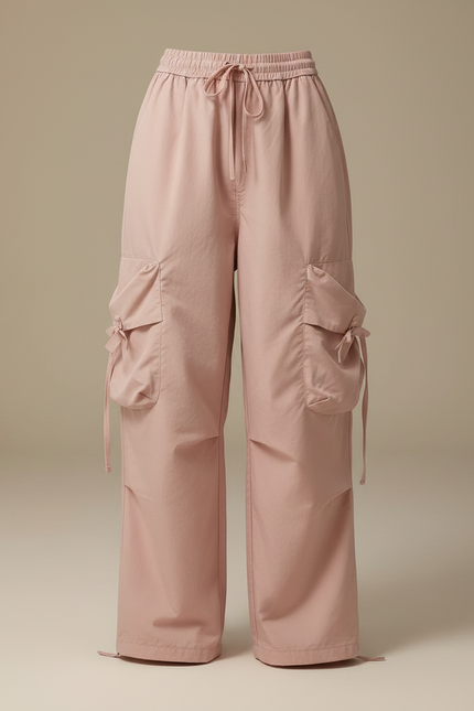 Pantalon Japonais Rose Cargo Ample Décontracté Multipoches - Polyester - vue 3