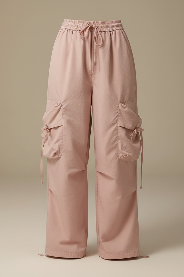 Pantalon Japonais Rose Cargo Ample Décontracté Multipoches - Polyester - vue 3