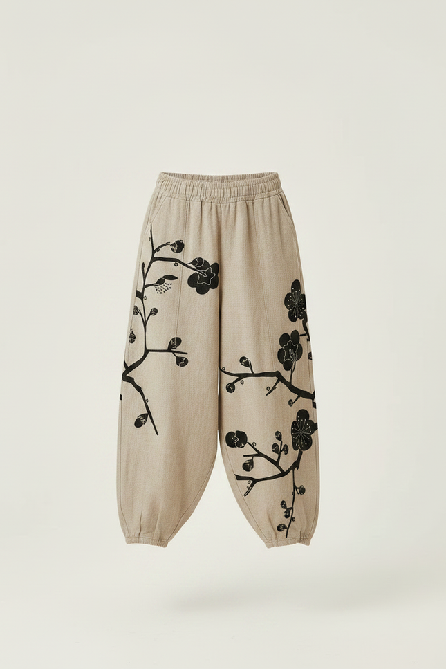 Pantalon Japonais Harem Beige Fleuri Enfant Décontracté - Lin - vue 3