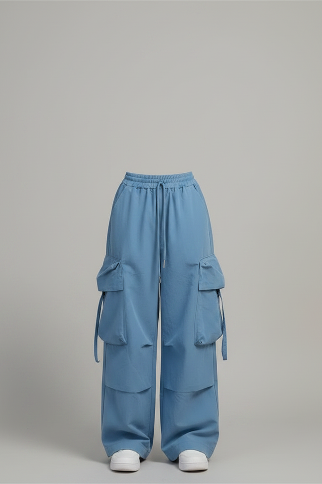 Pantalon Japonais Bleu Cargo Ample Décontracté Fille - Toile - vue 3