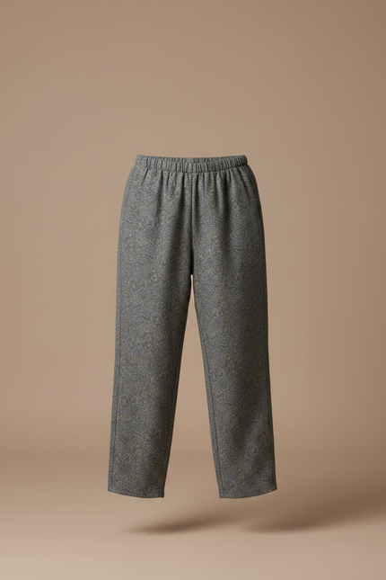 Pantalon Japonais Gris Ample Motif Paisley Confortable - Laine - vue 3