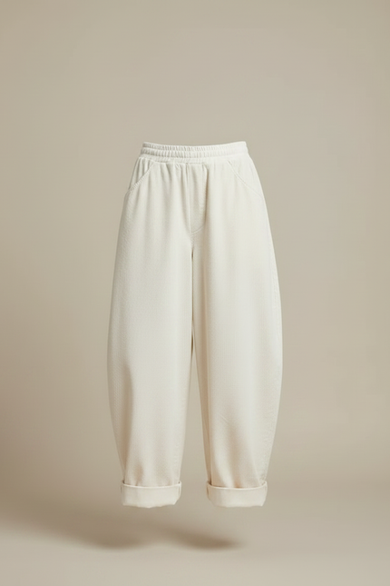 Pantalon Japonais Velours Côtelé Crème Ample Confortable - Beige - vue 3