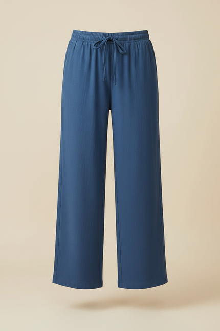 Pantalon Japonais Bleu Ample Cordon Décontracté Fluide - Maille - vue 3