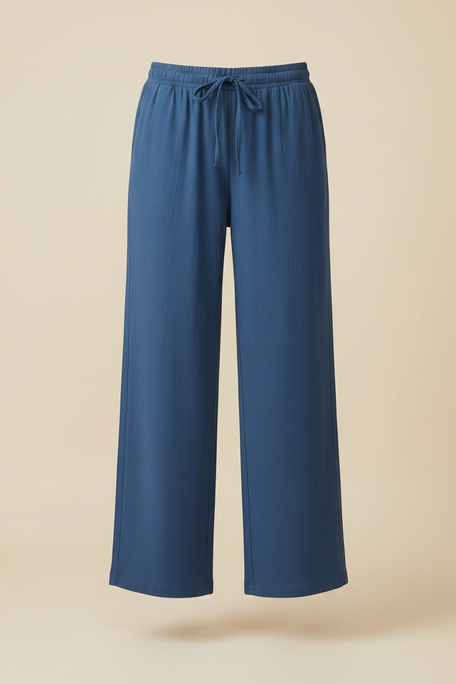Pantalon Japonais Bleu Ample Cordon Décontracté Fluide - Maille - vue 3