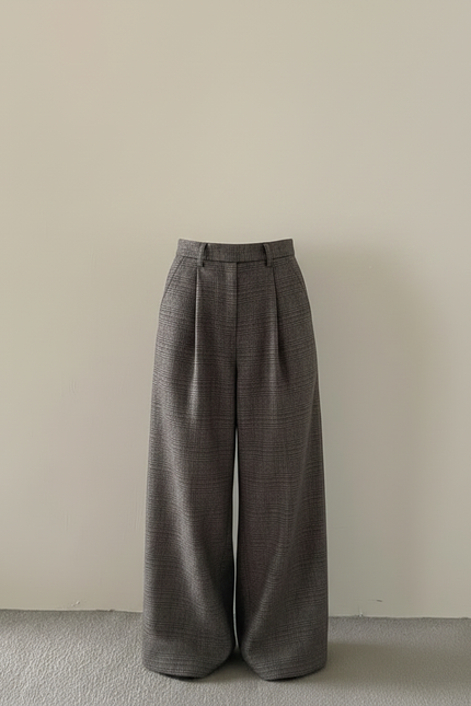 Pantalon Japonais Gris Ample Plissé Décontracté Carreaux - Tweed - vue 3
