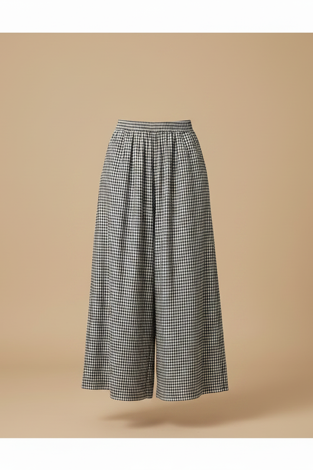 Pantalon Japonais Carreaux Ample Fluide Décontracté Femme - Imprimé Coton - vue 3