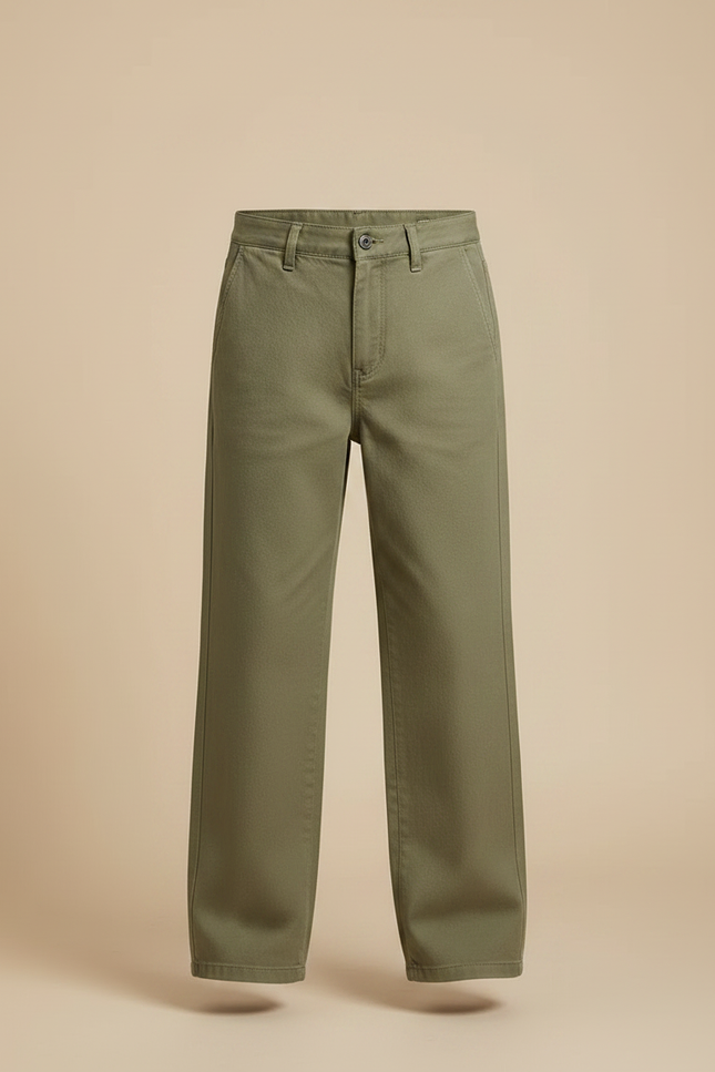 Pantalon Japonais Kaki Ample Décontracté Enfant Droit - Toile - vue 3