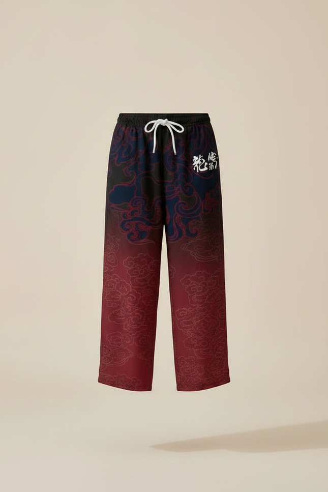 Pantalon Japonais Ample Fluide Dégradé Nuages Fille - Bordeaux Viscose - vue 3