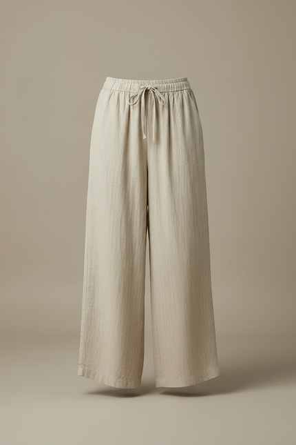 Pantalon Japonais Beige Lin Ample Fluide Femme - vue 3