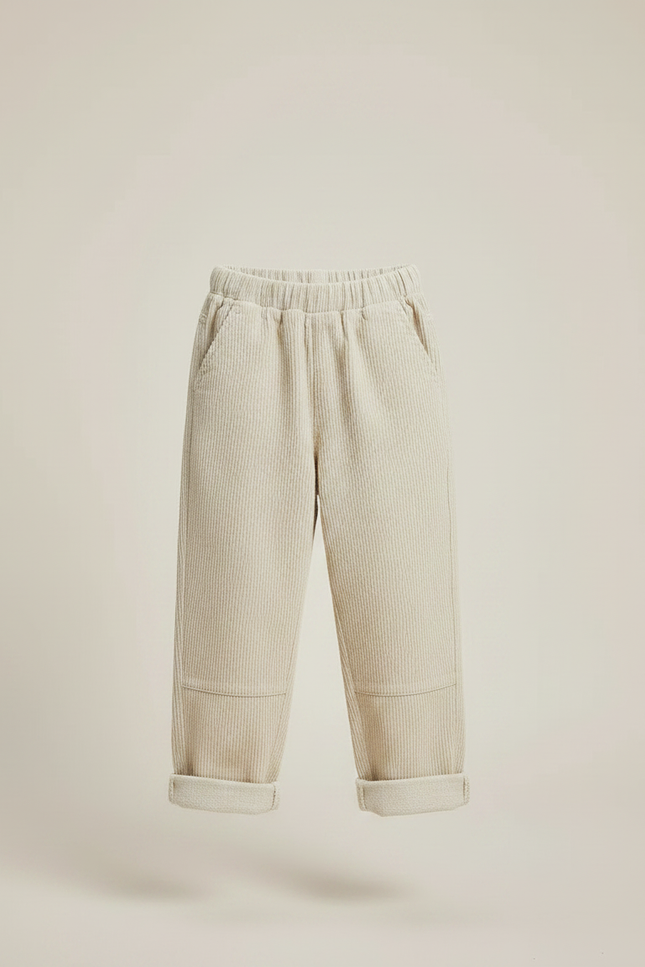 Pantalon Japonais Velours Côtelé Beige Ample Enfant - vue 3
